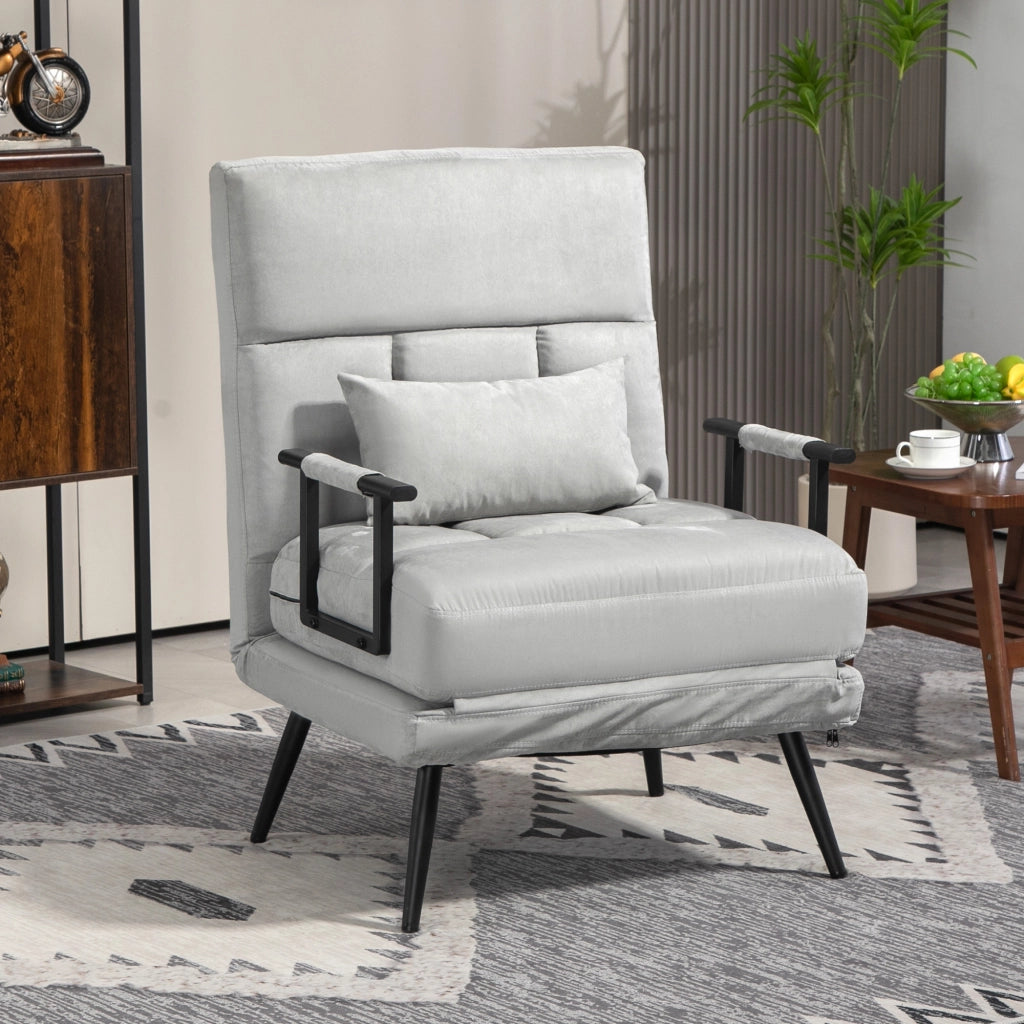 Poltrona letto imbottita ¨C zephmum ¨C grigio tessuto velluto 90x200 cm