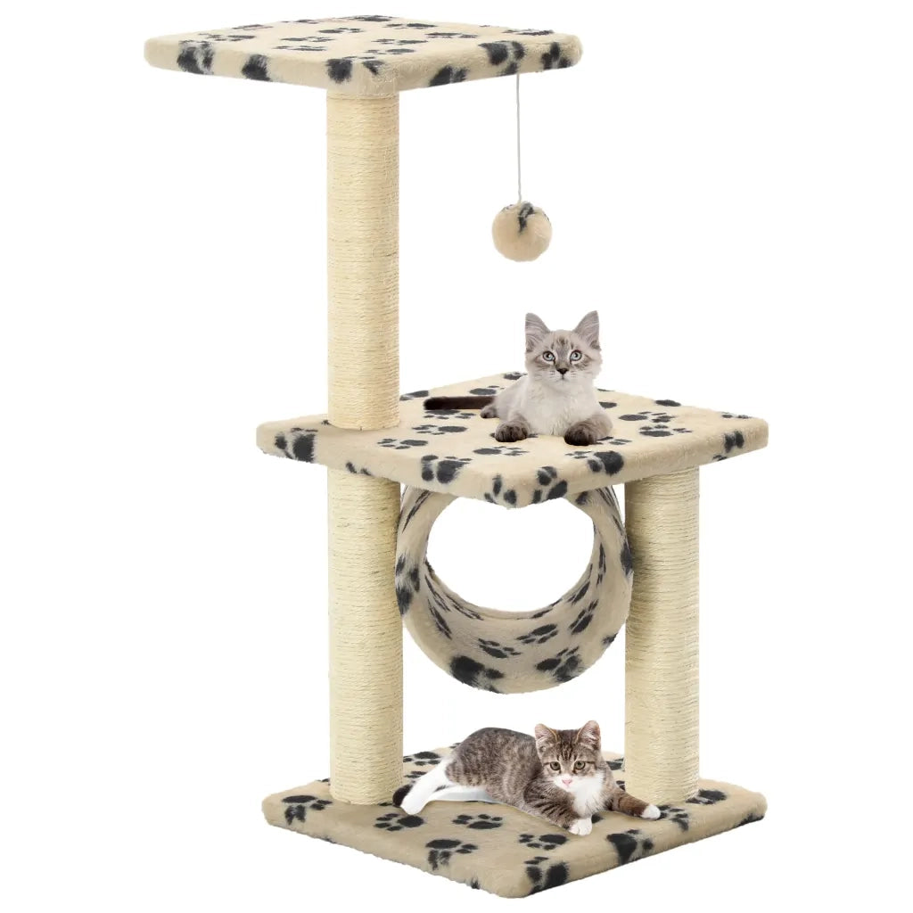 Albero per Gatti e Tiragraffi Sisal 65 cm Zampe Stampate Beige CFW3813730