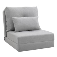 Poltrona Letto 3 in 1 Convertibile in Chaise Longue e Divano da Terra con 2 Cuscini in Tessuto Effetto Lino Grigio