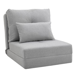 Poltrona Letto 3 in 1 Convertibile in Chaise Longue e Divano da Terra con 2 Cuscini in Tessuto Effetto Lino Grigio