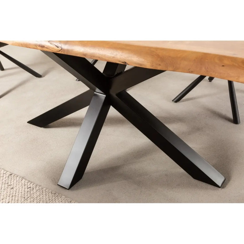 Table ARKAYA 220 cm – Piano in legno massiccio di acacia verniciato e struttura in metallo nero – Design industriale ed elegante