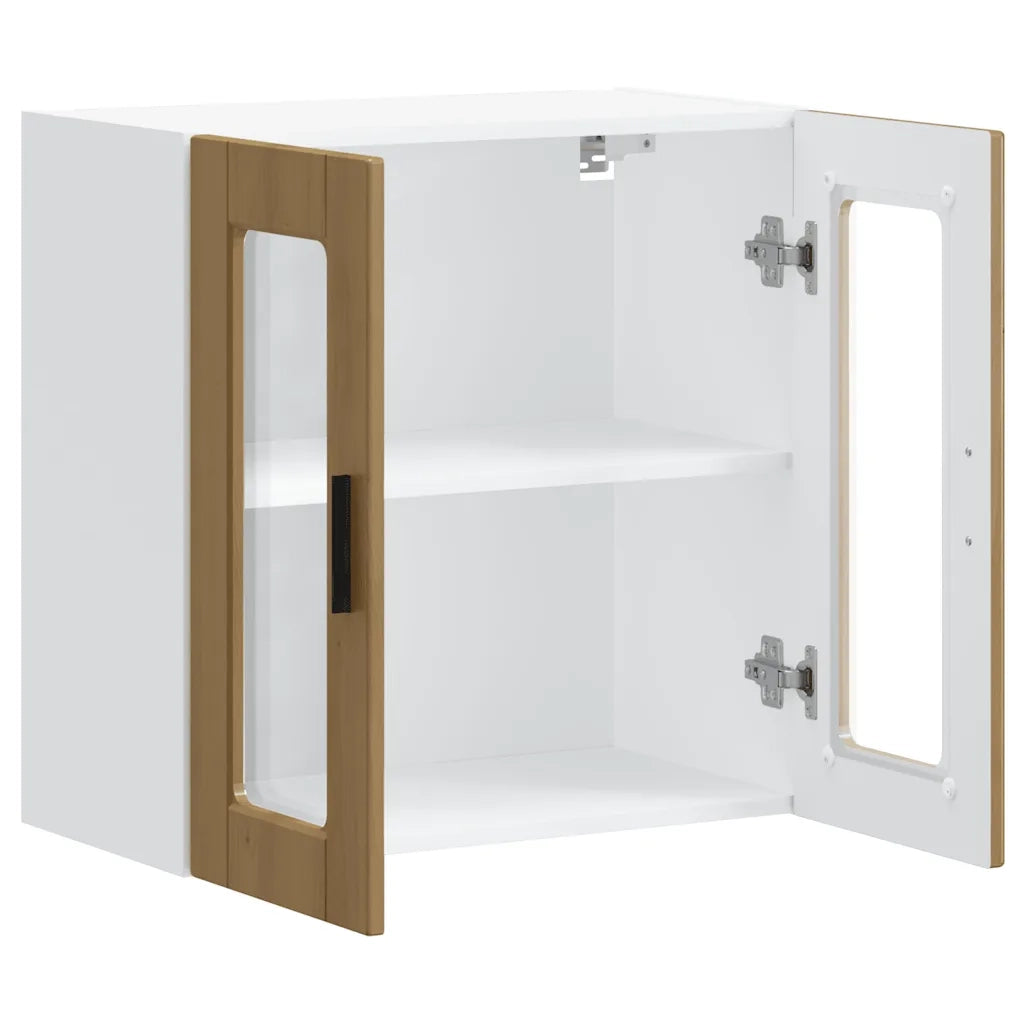 Pensile da cucina con anta in vetro 60 x 31 x 60 cm ampio spazio contenitivo finitura moderna in legno di rovere lavorato a mano 02_0050431