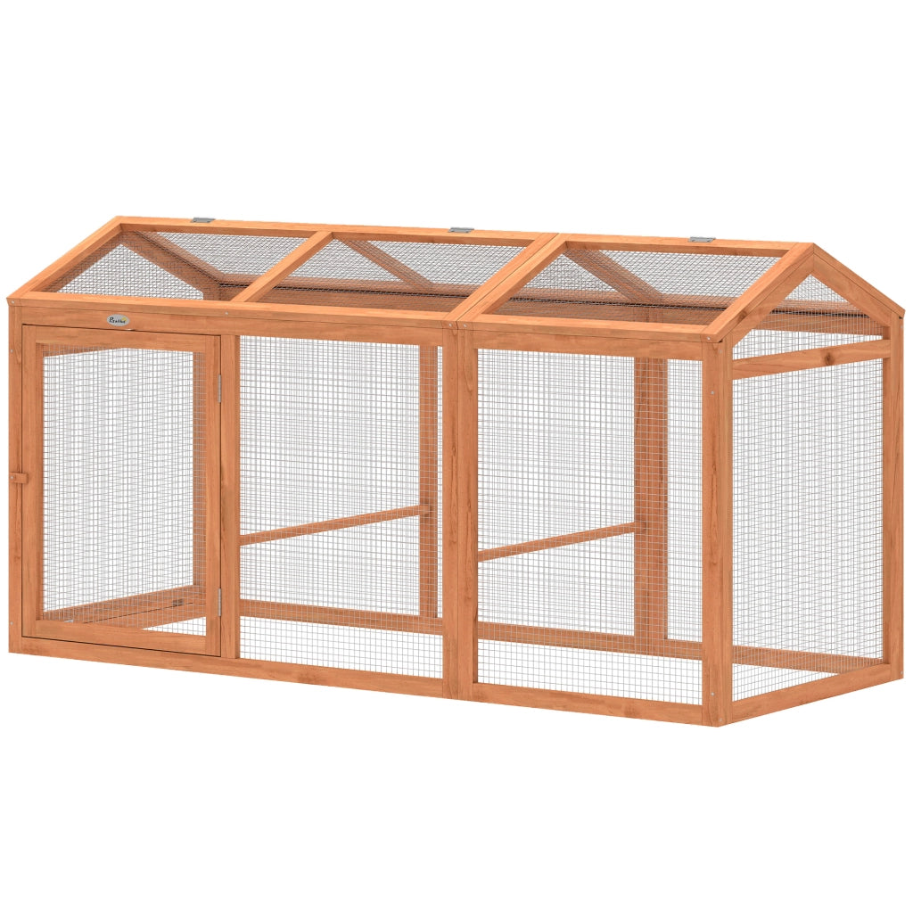 Pollaio da giardino con trespolo e doppie porte ¨C Xylo ¨C legno e metallo, 156x70,5x84 cm, arancione