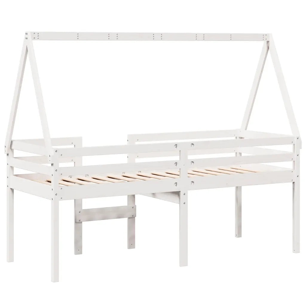 Letto a Soppalco con Tetto Bianco 90x190 cm in Legno di Pino