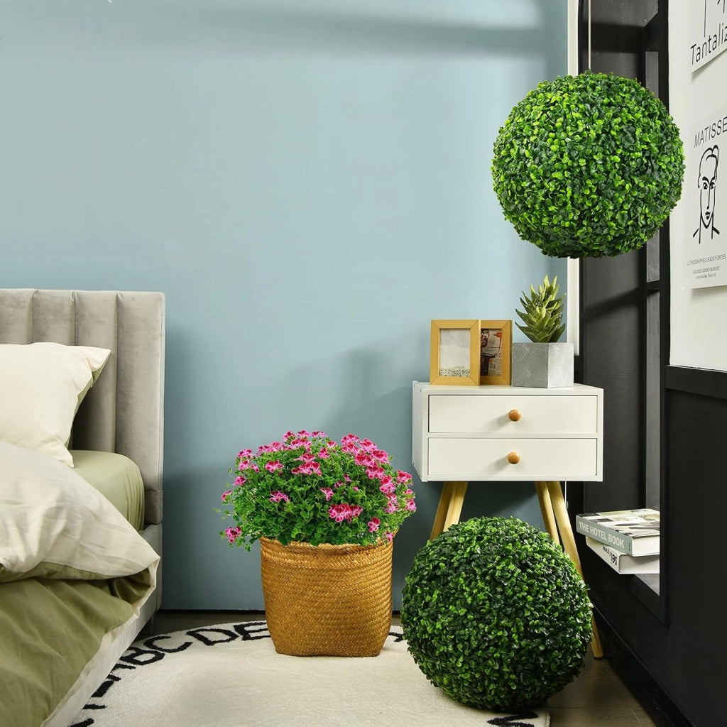 2 Sfere Artificiali da 40 CM, Piante Finte a Sfera Resistenti ai Raggi UV, Piante Artificiali Rotonde da Giardino, Balcone, Matrimonio e Casa, No Manutenzione Potature Annaffiamento