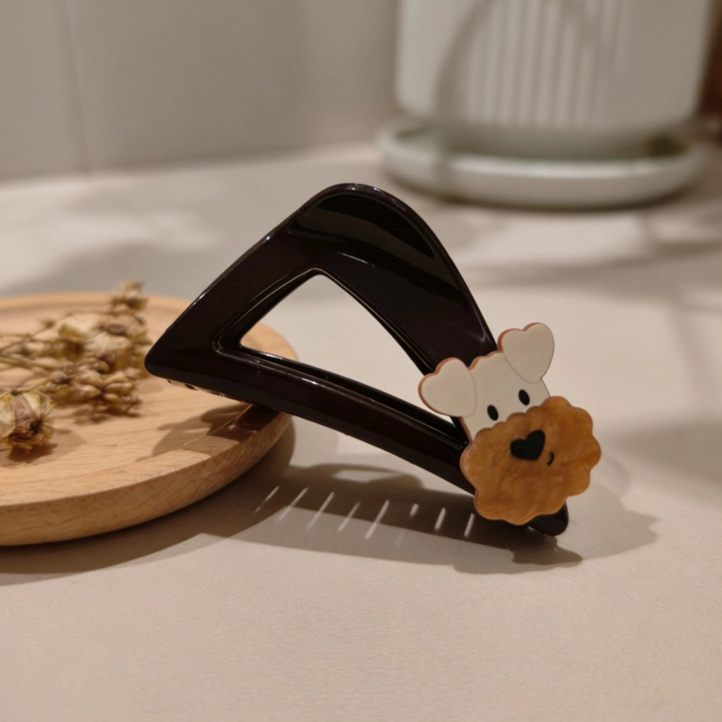 Fermaglio per capelli grande a forma di triangolo con artiglio, tipo cucciolo dei cartoni animati.