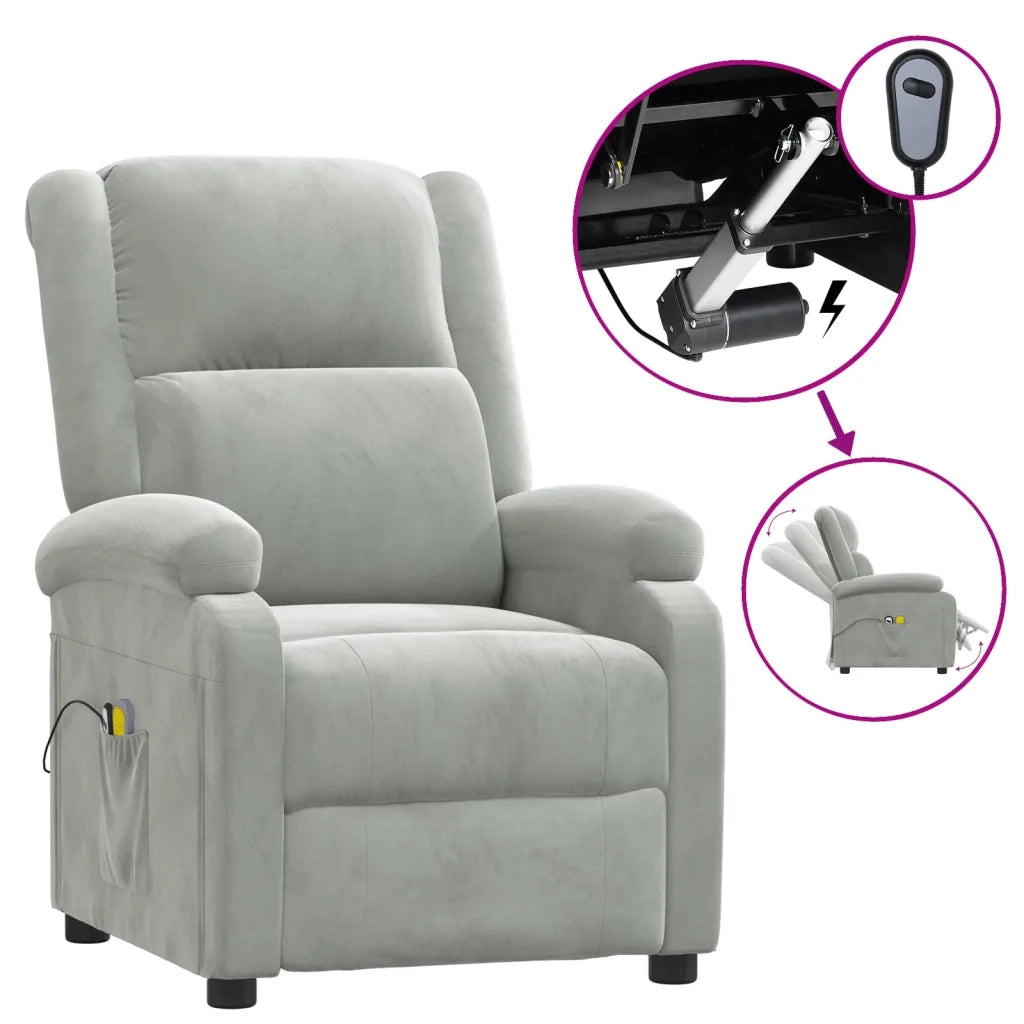 Poltrona Massaggiante Elettrica Grigio Chiaro in Velluto 3098404