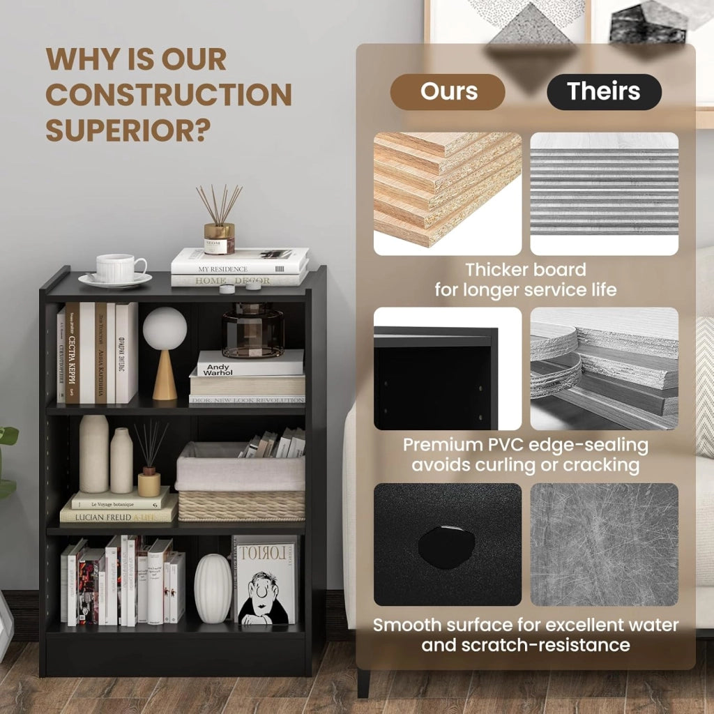 Libreria Aperta a 3 Livelli con Ripiani Regolabili, Libreria a Cubi con Dispositivo Antiribaltamento per Soggiorno, Camera da Letto, 50x30x75 cm, 3 Colori (Nero)