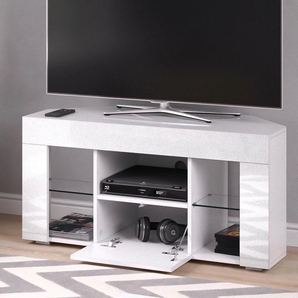 Mobile tv Denver, Bianco, 100 x 50 cm, adatto come supporto TV con ripiani aperti e chiusi