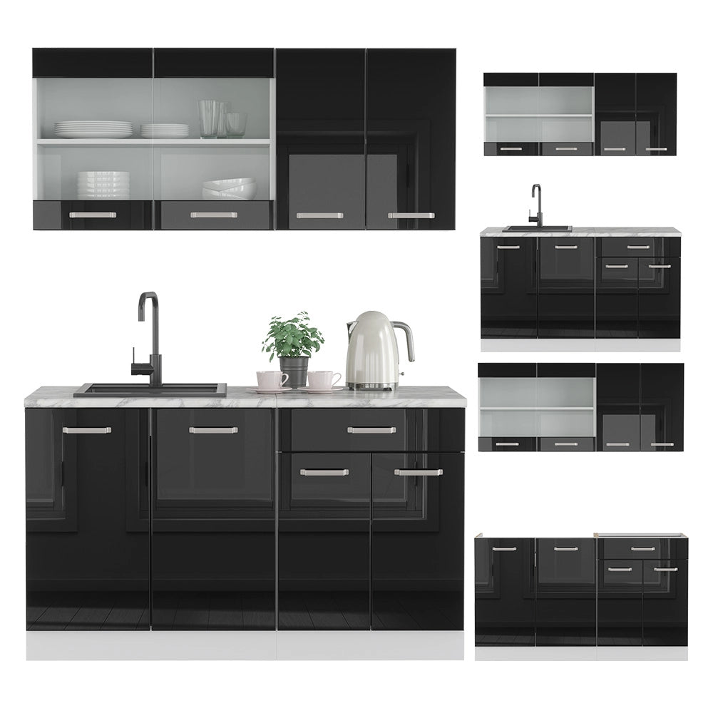 Vicco Cucina monoblocco Nero lucido/bianco 140 cm , PL Rovere