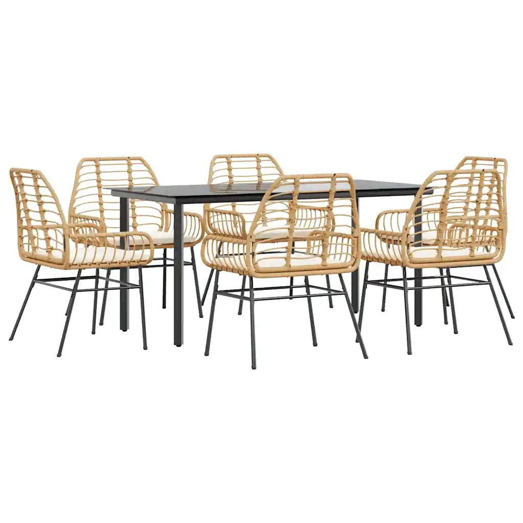 Set Pranzo da Giardino 7pz con Cuscini Marrone Polyrattan Vetro 3334559