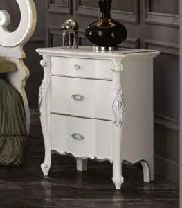 Comodino Shabby chic mod Viola in legno di frassino color bianco opaco