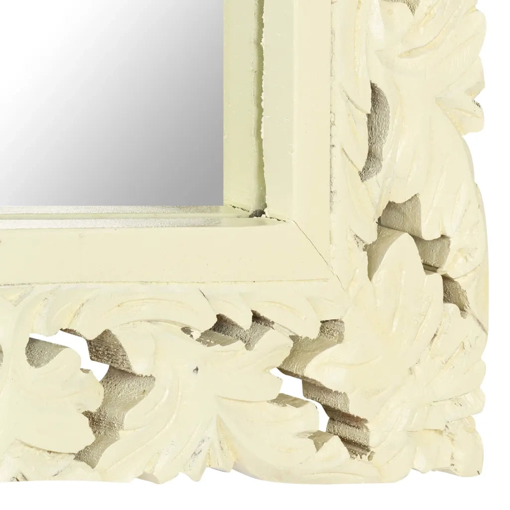 Specchio Intagliato a Mano Bianco 80x50 cm in Massello di Mango 321642