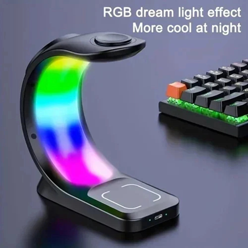 Trade Shop - Caricabatterie Ricarica Wireless Rapido Magnetico 20w 3 In 1 Con Illuminazione Rgb Q-a93 -