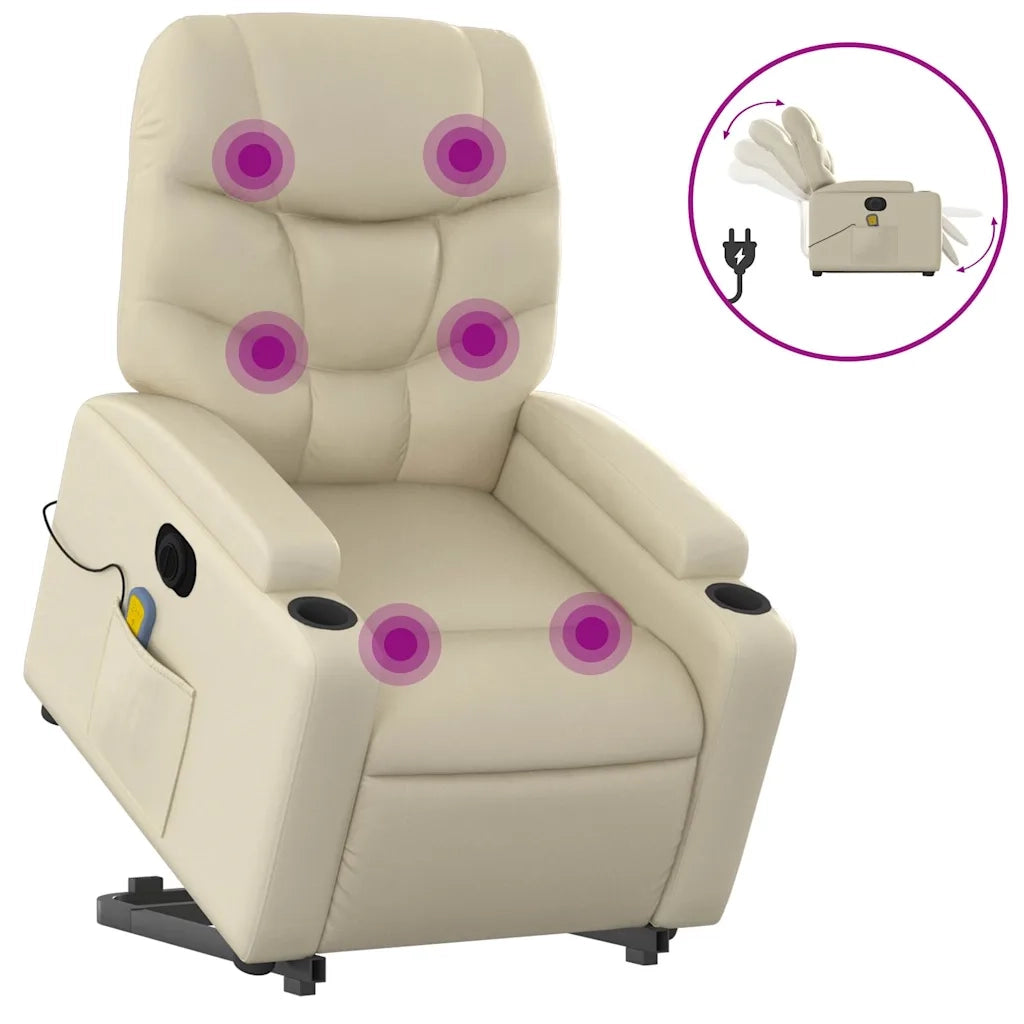 Poltrona Alzapersona Elettrica Reclinabile Crema in Similpelle 3204680