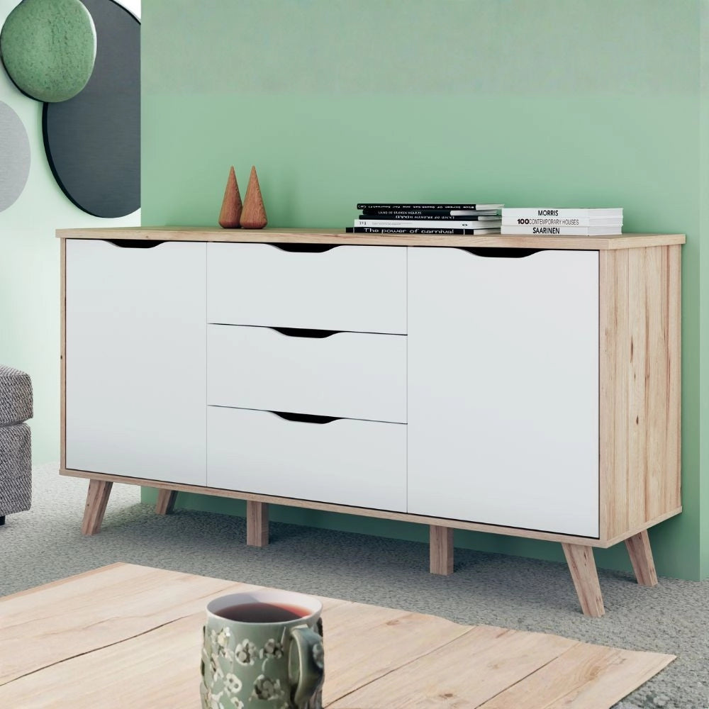 Madia Axis 2 Ante e 3 Cassetti Rovere e Bianco 149 cm – Design Moderno e Funzionalità Quotidiana