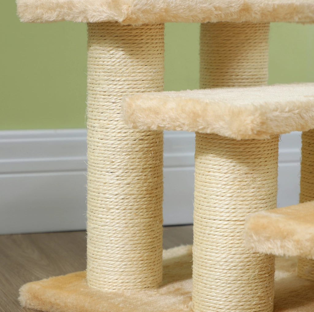 Scaletta beige per animali con piattaforme, sisal e rivestimento morbido