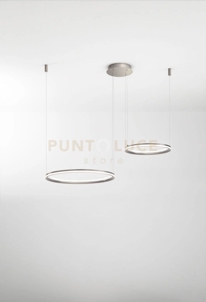 Sospensione doppia Edge in alluminio colore grigio a LED 99W 6930LM - 3000K doppia emissione d.60cm e d.40cm
