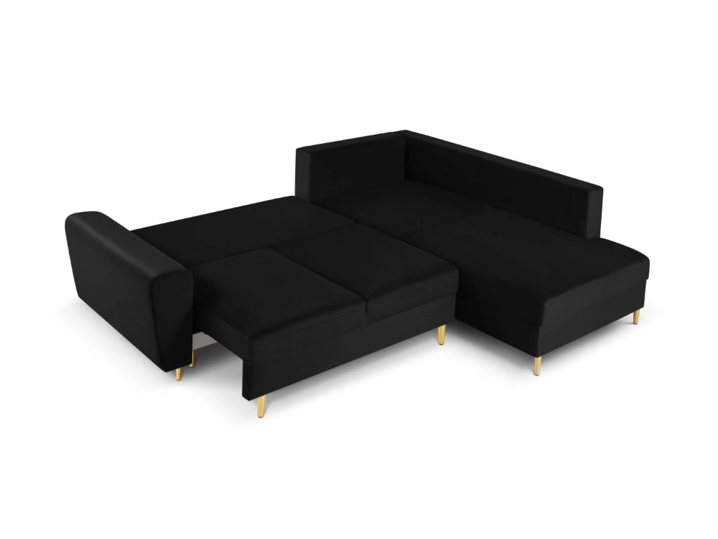 Cosmopolitan Design - Divano convertibile angolare destro con contenitore "Kyoto" 5 posti in velluto nero 