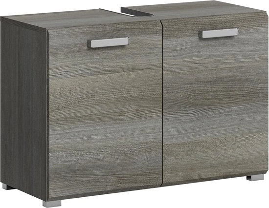 Wastafel in Legno - Finestra in Argento - Arredamento Bagno - Materiale in Legno - 80 cm x 55 cm x 37 cm. Progetto Certificato FSC Sostenibile