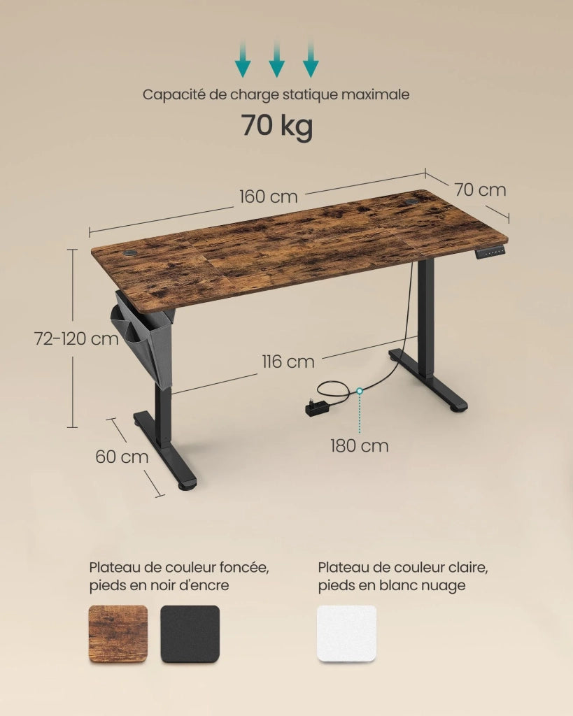 Scrivania elettrica regolabile in altezza 60 x 120 x (72-120) cm 4 posizioni di memoria dell'altezza custodia per scrivania 12_0004582