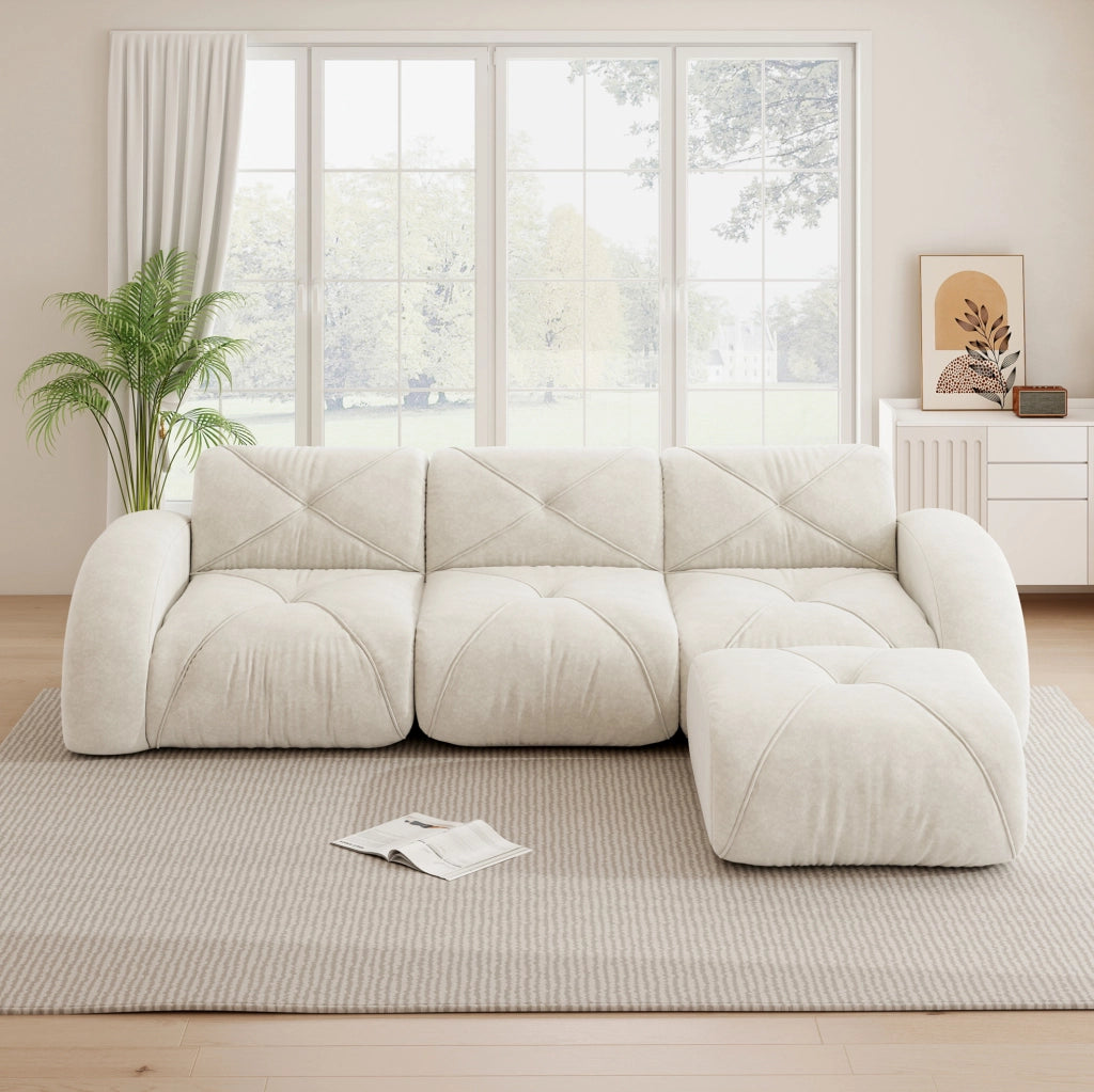 Divano modulare in chenille; schiuma 32D; senza telaio; colore beige chiaro