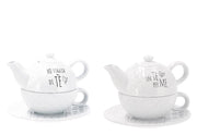 1 Pezzo Teiera con Tazza in Ceramica Bianco 2 Decori Disponibili