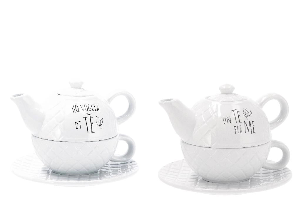 1 Pezzo Teiera con Tazza in Ceramica Bianco 2 Decori Disponibili