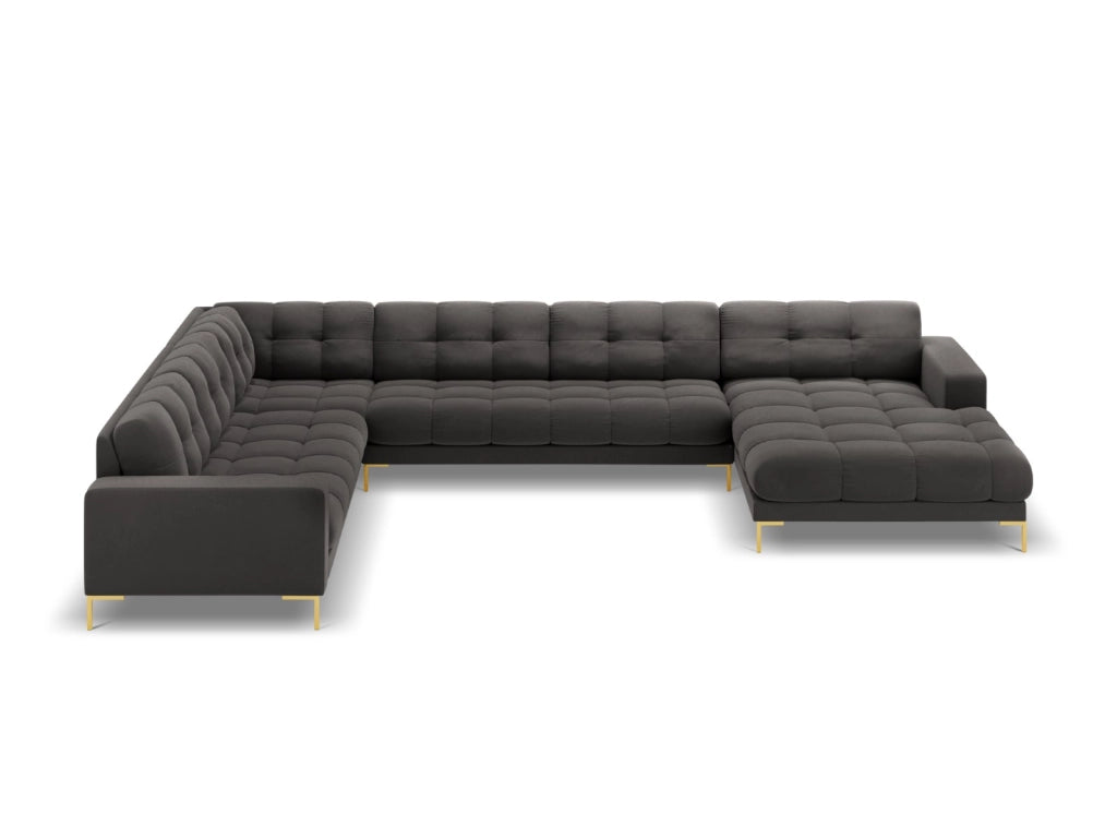 Cosmopolitan Design - Divano panoramico sinistro "Bali" 7 posti in velluto grigio scuro 