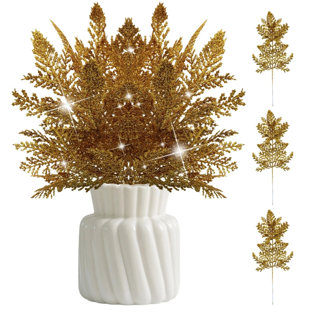 Rami di pino artificiali, champagne (decorazione), confezione da 10 pezzi, materiale plastico