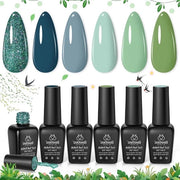 Set estivo di 6 smalti per unghie in colori Beetle - grigio, verde, glitter - set manicure LED UV, collezione Ocean Mist, regalo ideale per donne e ragazze