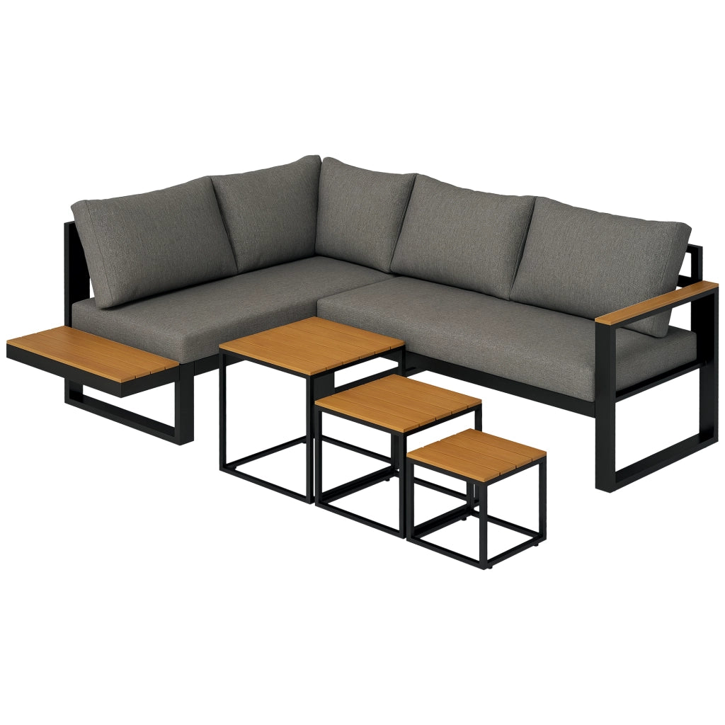Set Salotto da Giardino 5 Pezzi ¨C Xylo ¨C Polyrattan Grigio e Legno Naturale 148x61x71,5cm