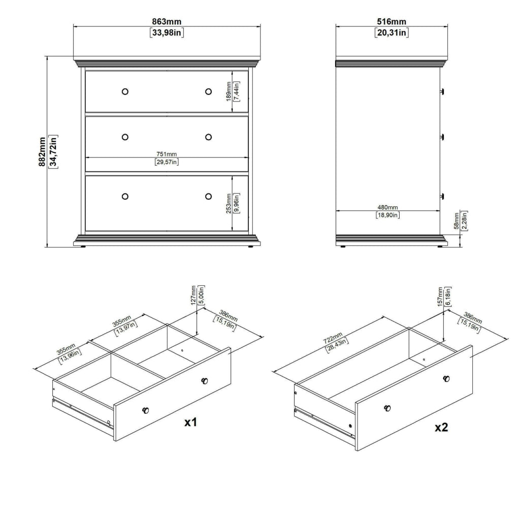 Cassettiera Domeng, Settimino multiuso, Comò camera da letto, Mobile con cassetti, 86x52 h88 cm, Bianco