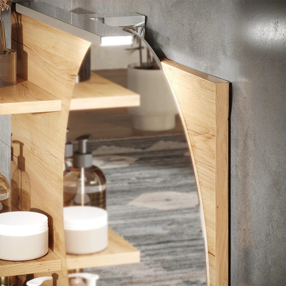 Vicco Specchio con mensola Rovere 80 x 50 cm con 3 scomparti aperti