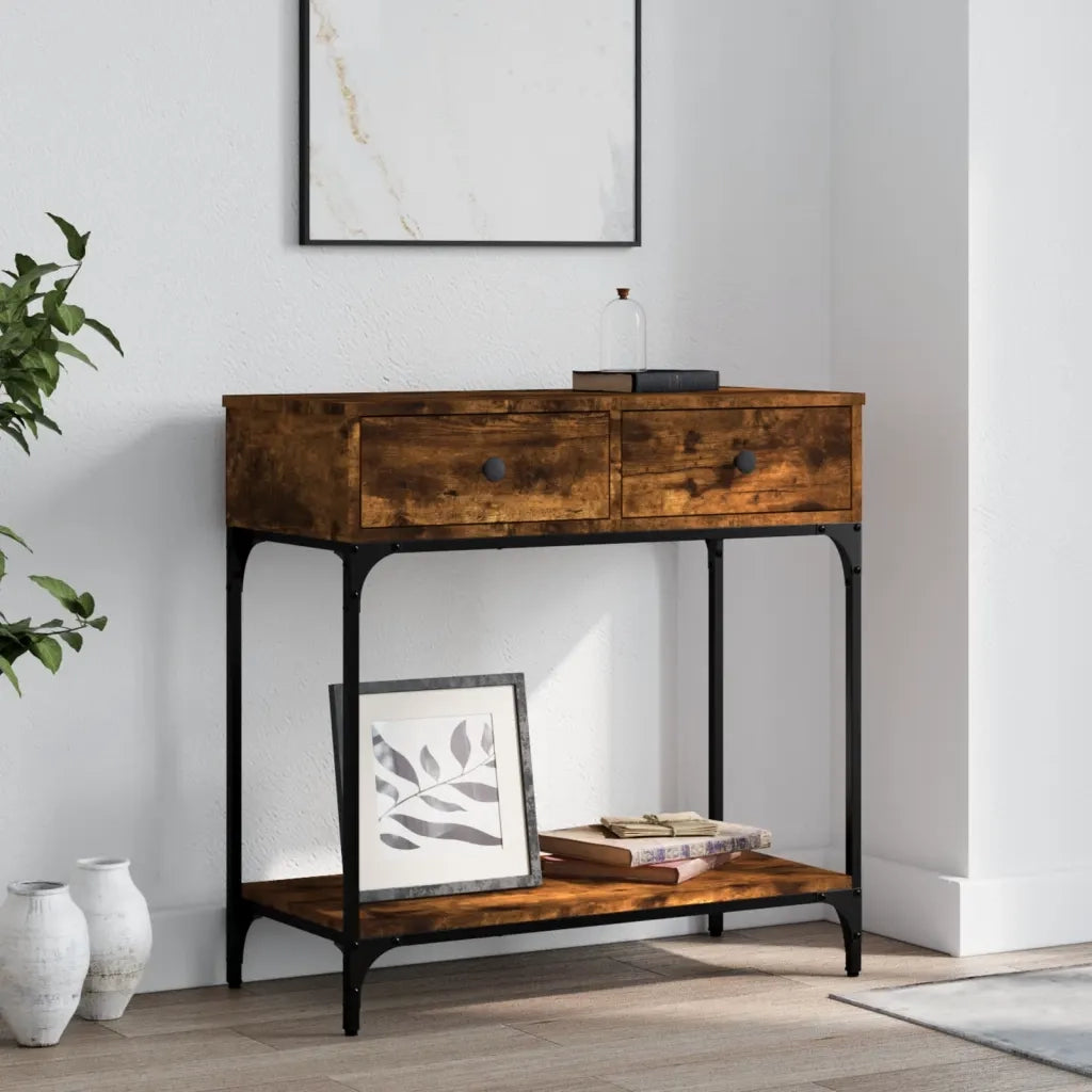 Tavolino Consolle | Tavolo d'Ingresso Rovere Fumo 75x34,5x75cm Legno Multistrato
