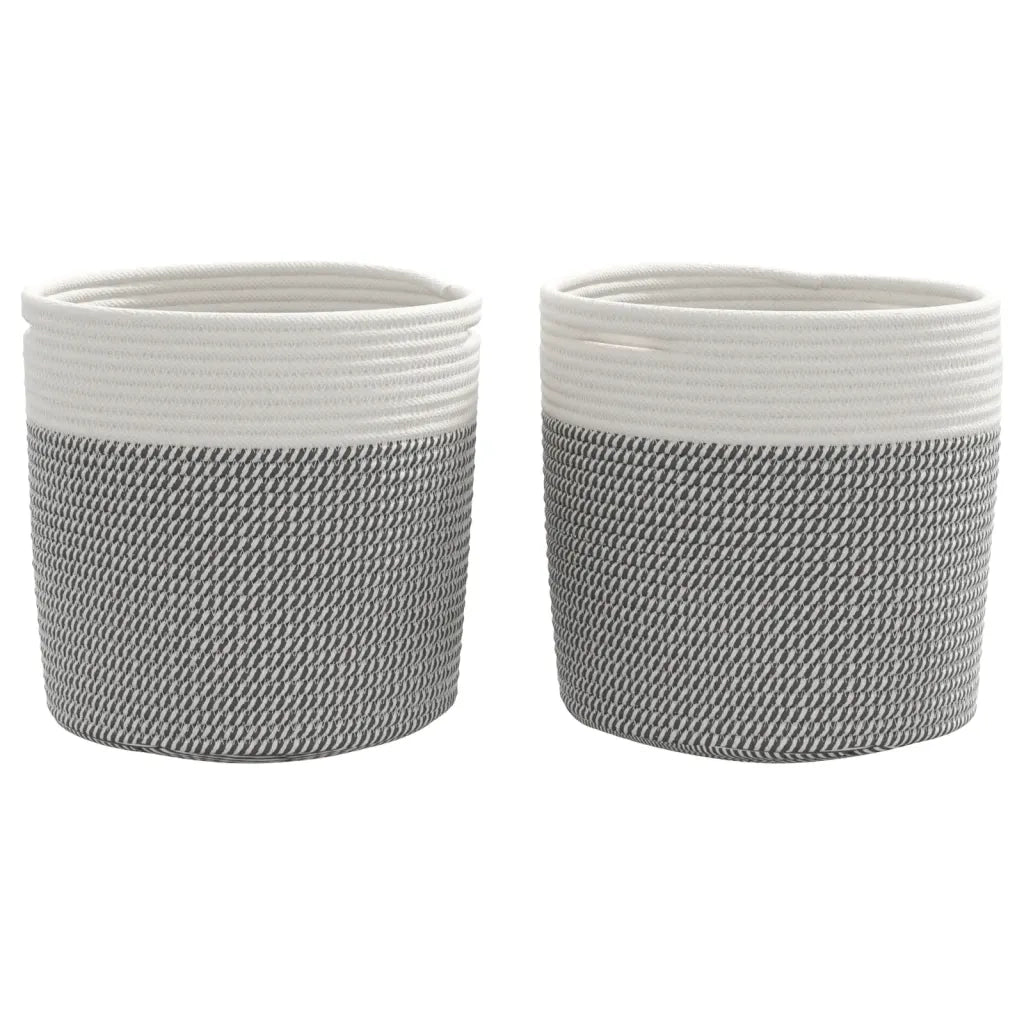 Cestini Portaoggetti 2pz Grigio e Bianco Ø28x28 cm in Cotone 358458