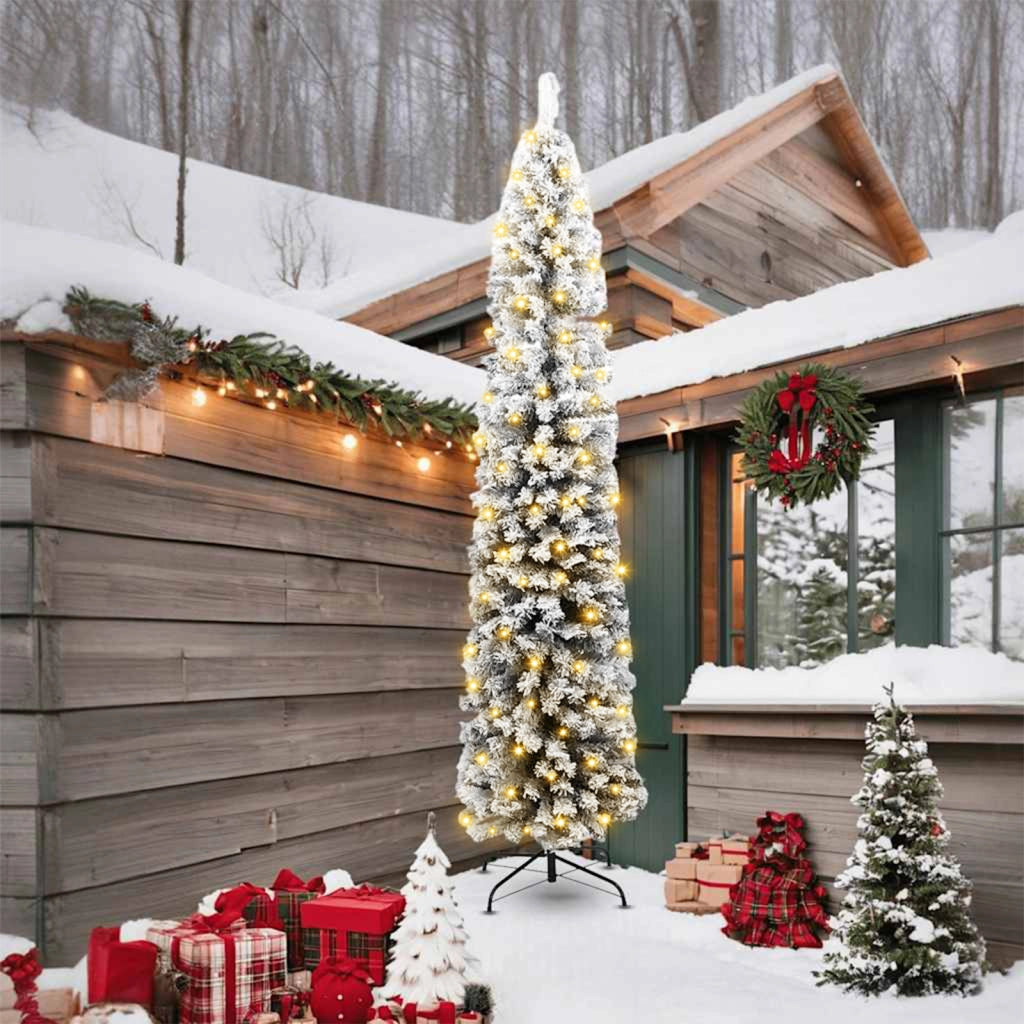 Albero di Natale Slim 300 LED e Neve Finta Verde 240 cm