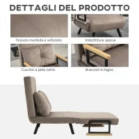 Poltrona Letto Imbottita 3 in 1 con Schienale Reclinabile in 5 Posizioni e Cuscino, 63x73x81 cm, Grigio