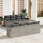 Set Divano da Giardino  9 Pezzi con Cuscini Grigio Chiaro Polyrattan
