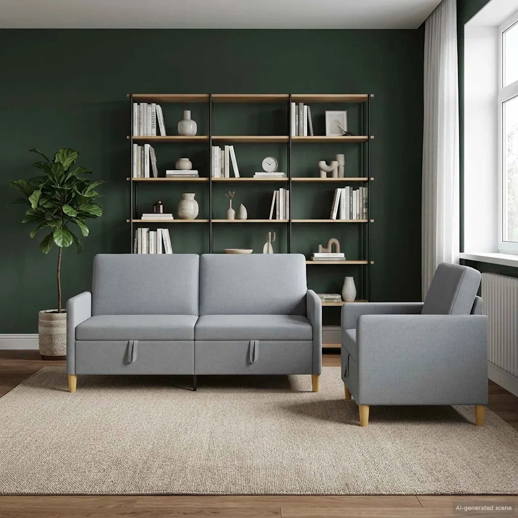 Set di Divani con Storage 2 pcs Grigio Chiaro Poliestere 3429204