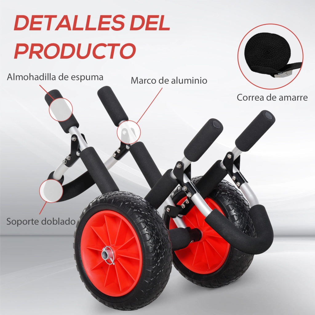 Carrello Pieghevole per Tavole da Surf con 2 Ruote ¨C zephmum ¨C Nero e Rosso 64x55x38,5 cm