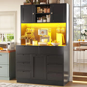 Armadio alto moderno - Xylo - 120x40x183,5 cm - Nero - Illuminazione LED intelligente, 8 cassetti, chiusura magnetica