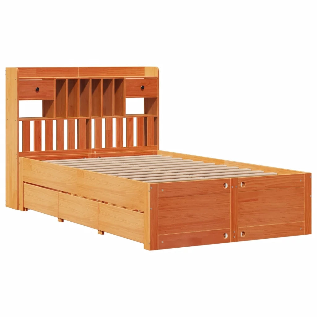 Letto Libreria senza Materasso Marrone Cera 135x190 cm in Pino