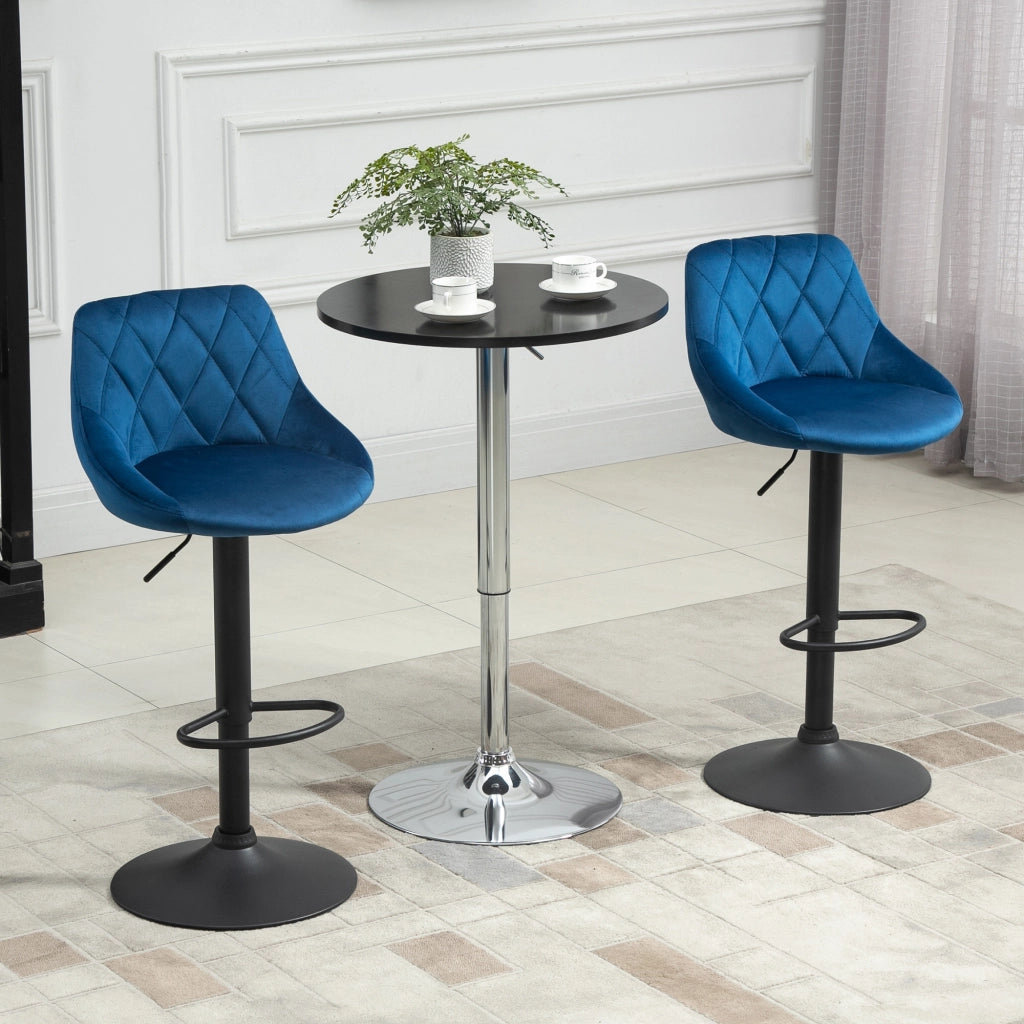 Sgabello da Cucina con Schienale ¨C zephmum ¨C Blu, Velluto, Metallo, 46x48x83-104cm