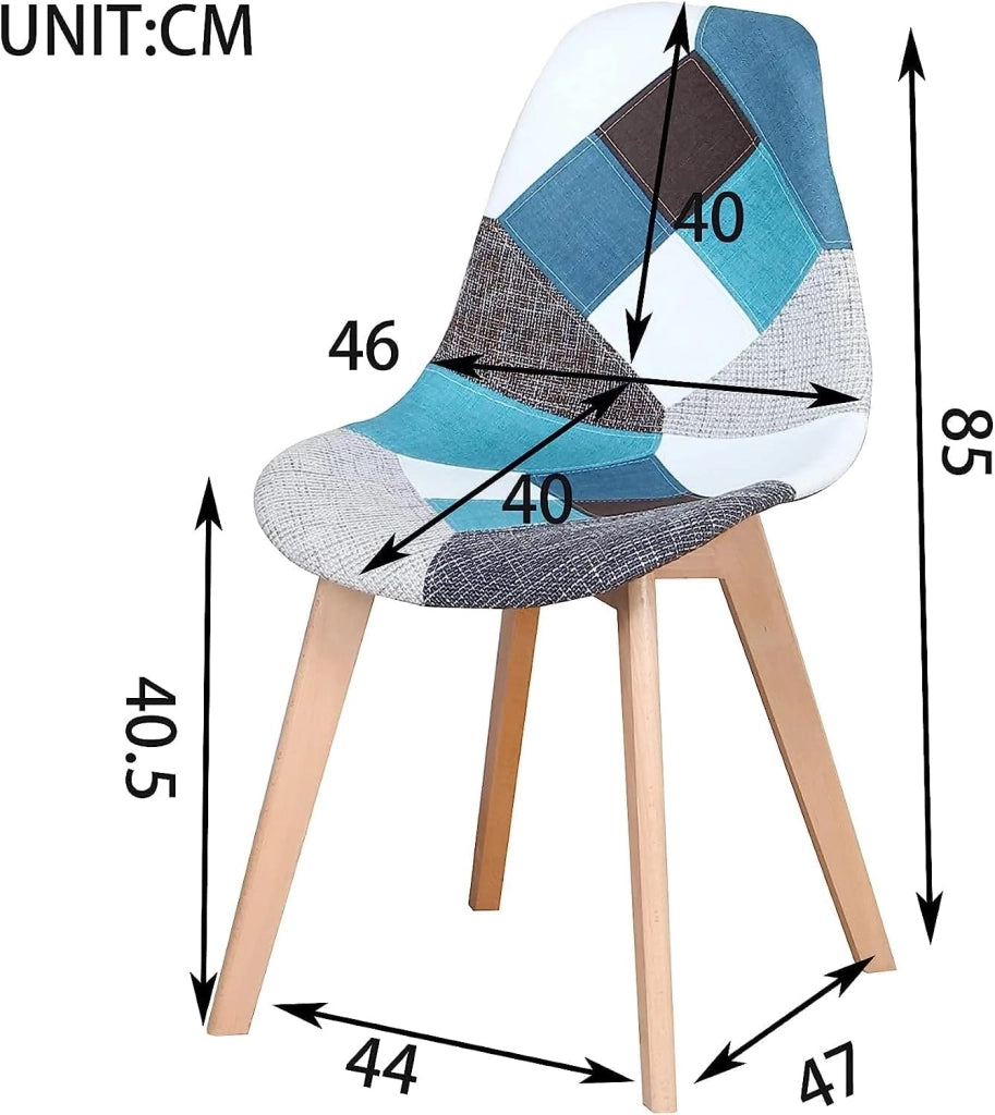 GrandCA HOME Tavolo da pranzo e 4 Sedie da Pranzo Set da Pranzo Moderno, Tavoli Rotonda Bianchi e Cuscino di Seduta in Tessuto Patchwork Sedie da Cucina, Blu