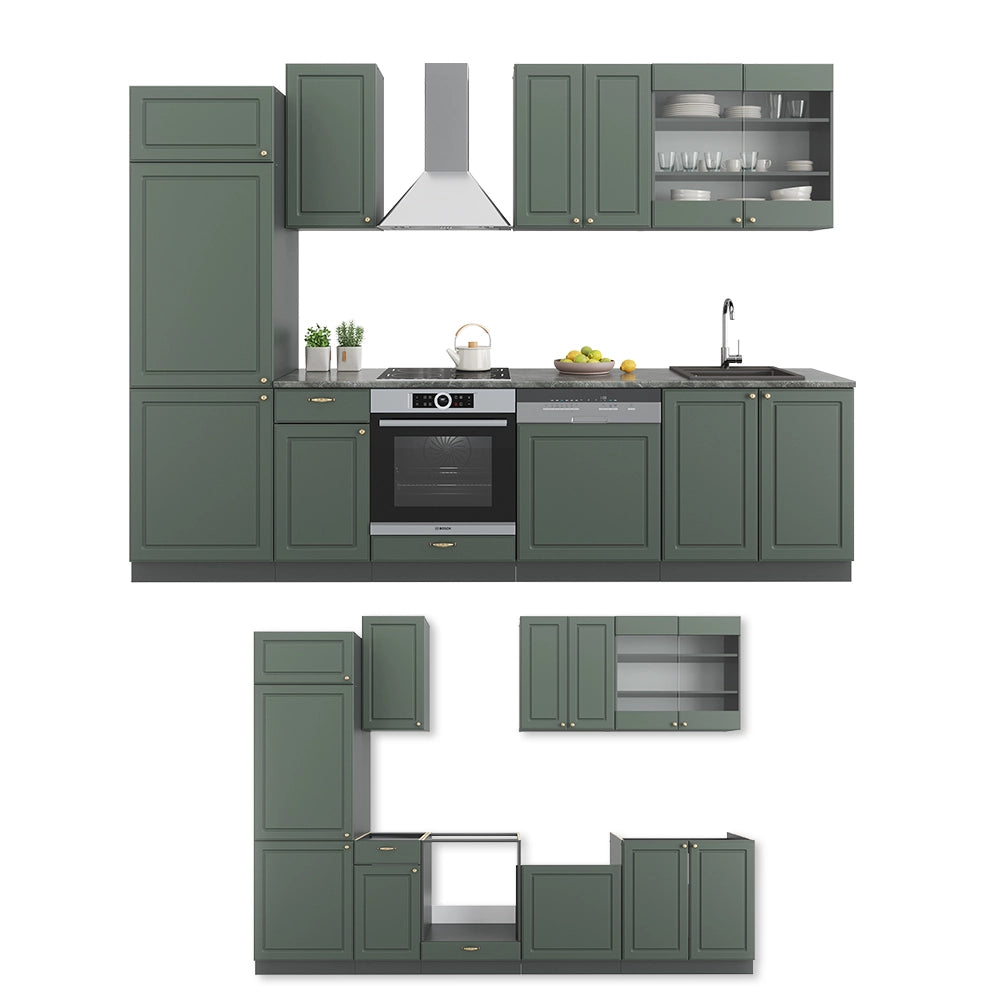 Cucina componibile Fame-Line Verde-oro rustico/Antracite 300 cm, PL Marmo Vicco