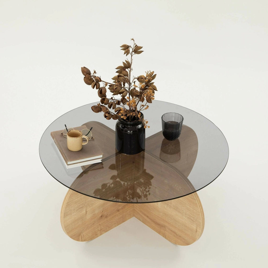 Nila, Tavolino da Salotto Effetto Fume, 75x75x35h cm Marrone Rovere