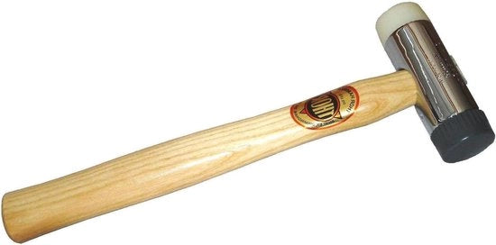 Martello a testa morbida con manico in legno, con inserti in nylon e PVC, peso 450g, lunghezza 32mm