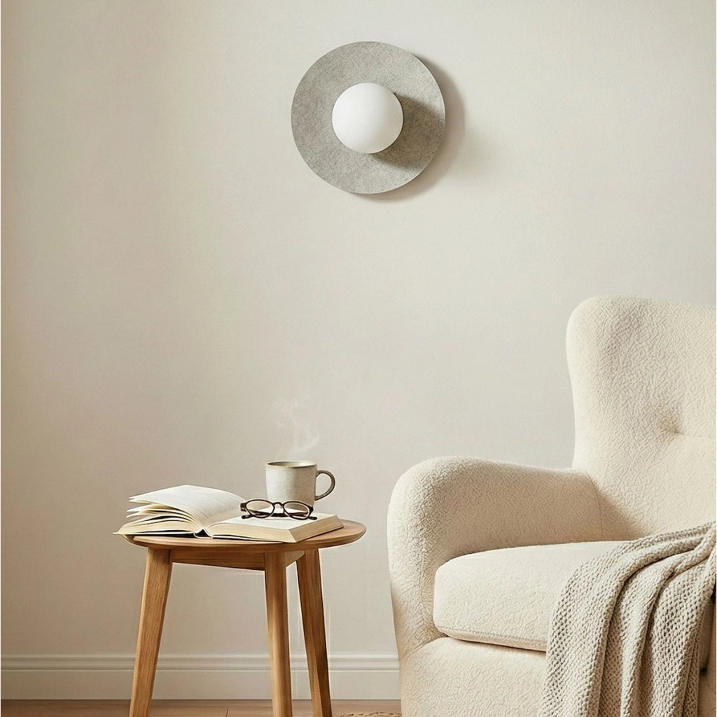 Lampada a parete CALMA in acciaio e filato naturale grigio