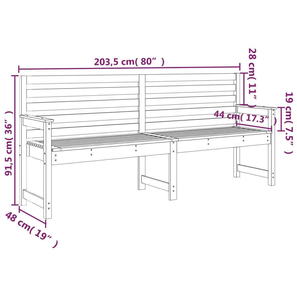 Panca da Giardino 203,5x48x91,5 cm in Legno Massello di Pino